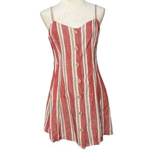 UO Striped Ladder Back Linen Cotton Blend Mini Dress